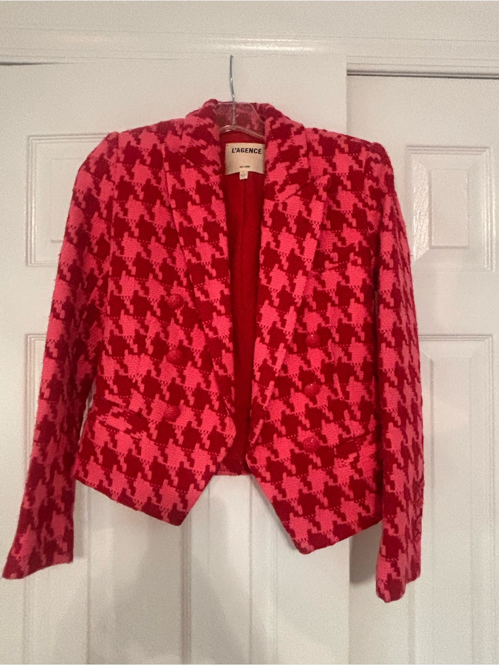 L'AGENCE Pink & Red Houndstooth Women's Blazer Jacket size 00